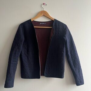 Petit Bateau Quilted Cropped Jacket Navy Minimalist Lightweight Coat Women Small